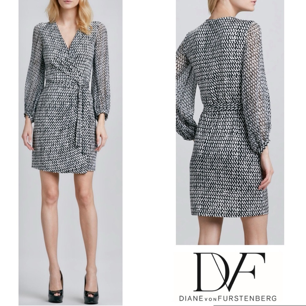 Diane von Furstenberg DVF Sigourney Tweed Dash Silk Wrap Dress Scandal Size 6